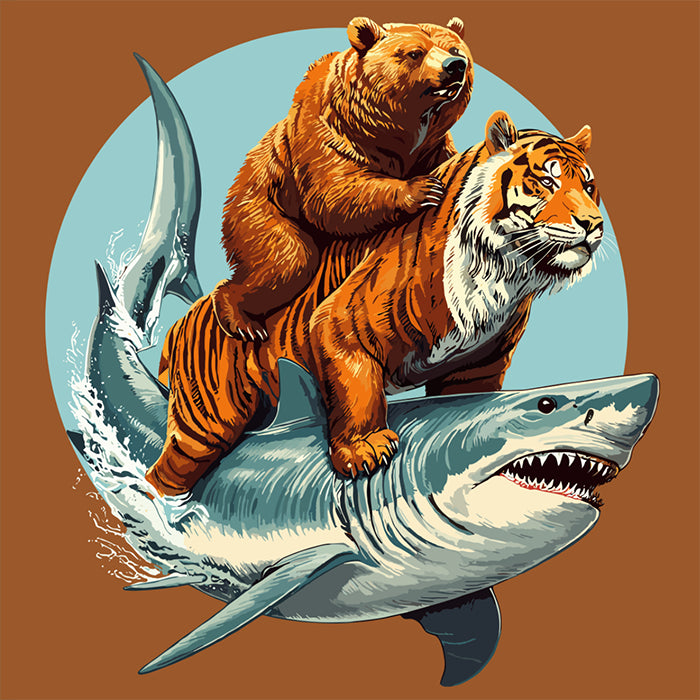 Bear Riding Tiger Riding Shark - Premium T-Shirt